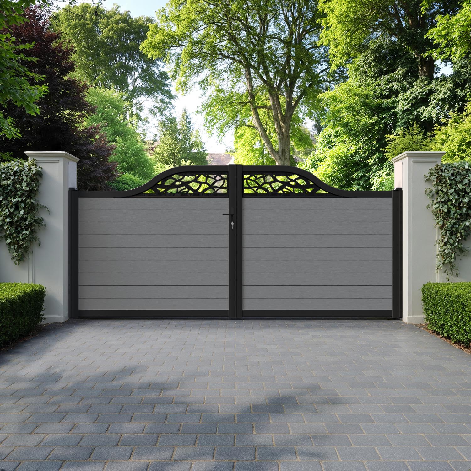 Fusion Twilight Curved Top Driveway Gate - Mid Grey - Top Screen