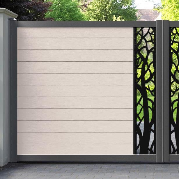 Fusion Twilight Straight Top Driveway Gate - Mid Stone - Middle Screen