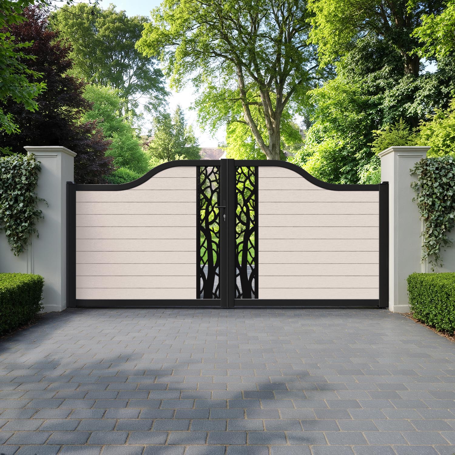 Fusion Twilight Curved Top Driveway Gate - Mid Stone - Middle Screen