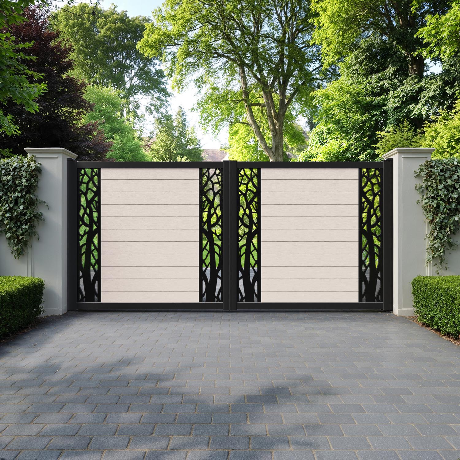 Fusion Twilight Straight Top Driveway Gate - Mid Stone - Middle & End Screen
