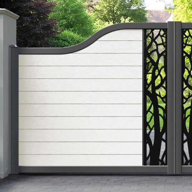 Fusion Twilight Curved Top Driveway Gate - Light Stone - Middle Screen