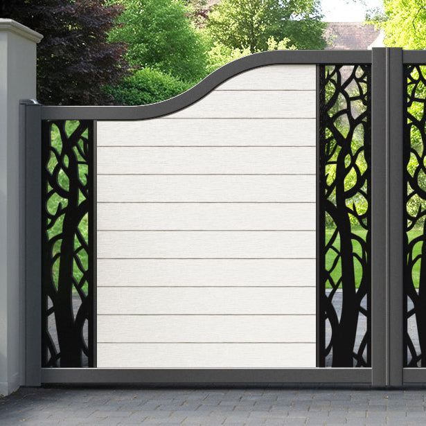Fusion Twilight Curved Top Driveway Gate - Light Stone - Middle & End Screen