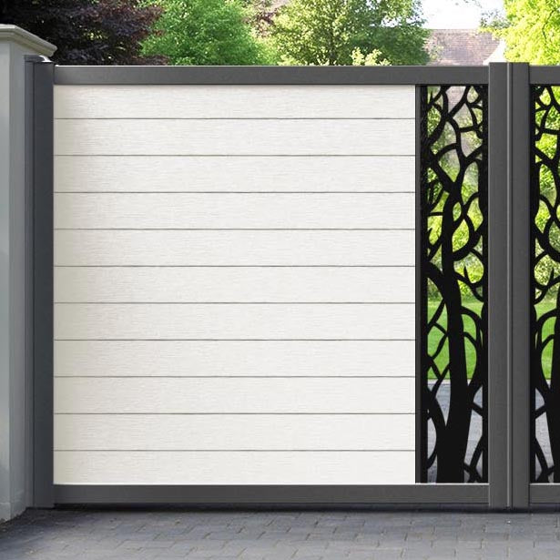 Fusion Twilight Straight Top Driveway Gate - Light Stone - Middle Screen