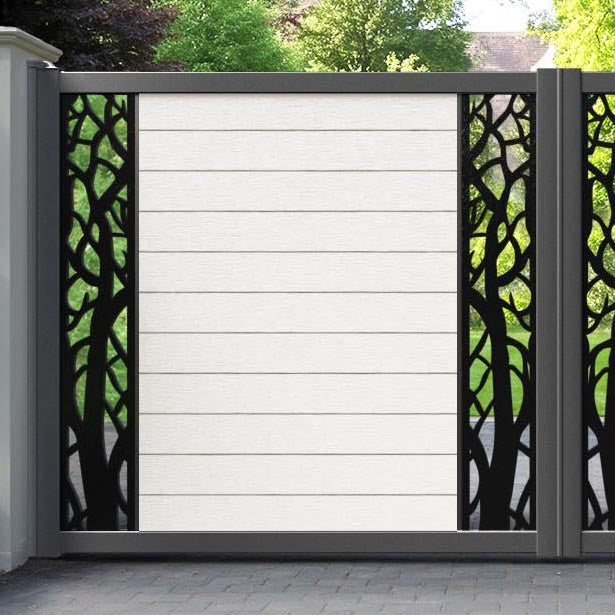 Fusion Twilight Straight Top Driveway Gate - Light Stone - Middle & End Screen