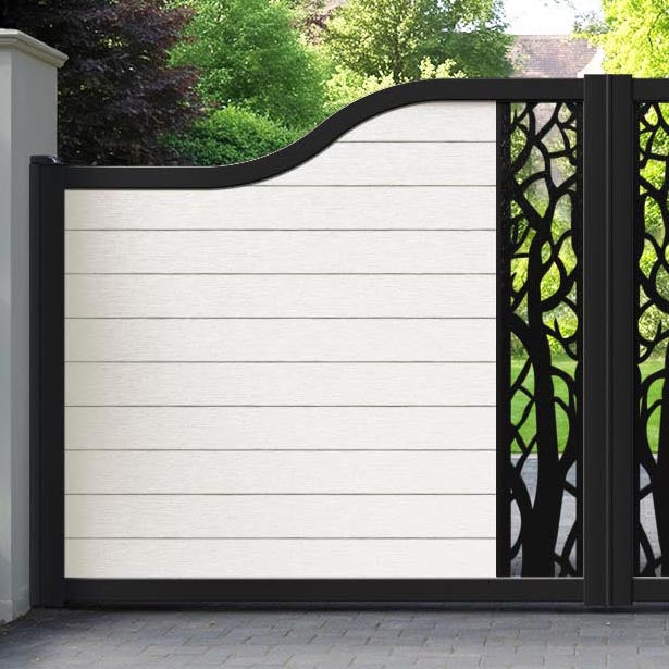 Fusion Twilight Curved Top Driveway Gate - Light Stone - Middle Screen
