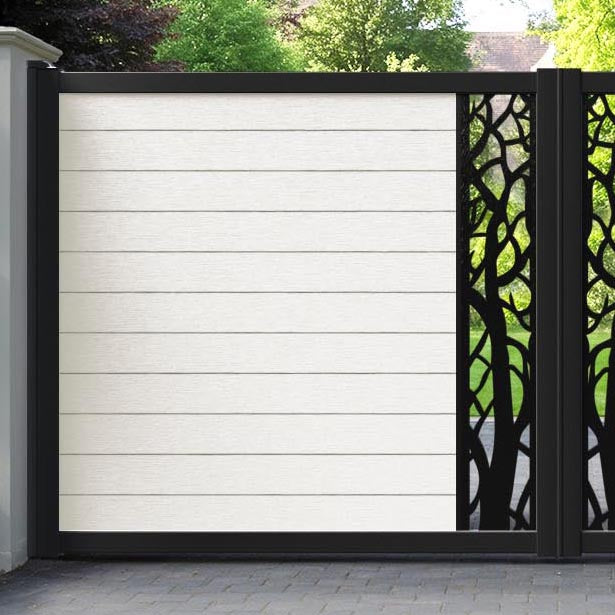 Fusion Twilight Straight Top Driveway Gate - Light Stone - Middle Screen