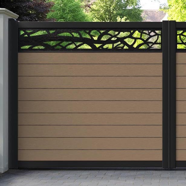 Fusion Twilight Straight Top Driveway Gate - Teak - Top Screen