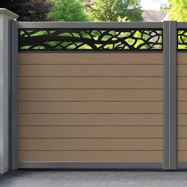 Fusion Twilight Straight Top Driveway Gate - Teak - Top Screen