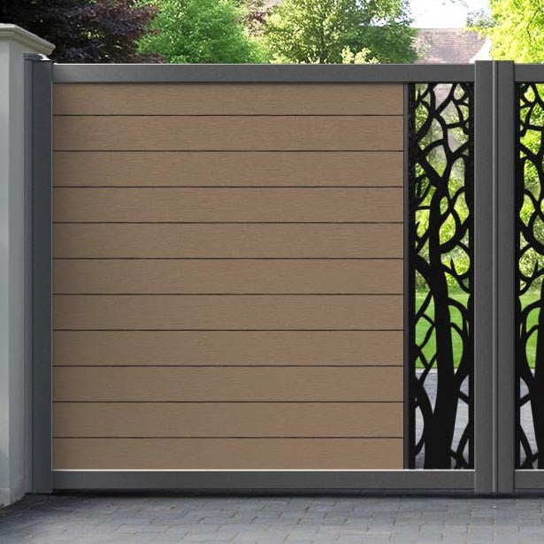 Fusion Twilight Straight Top Driveway Gate - Teak - Middle Screen