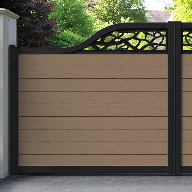 Fusion Twilight Curved Top Driveway Gate - Teak - Top Screen