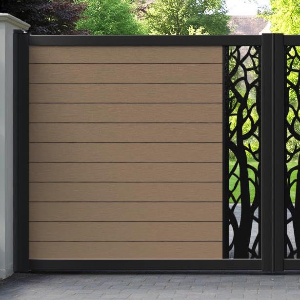 Fusion Twilight Straight Top Driveway Gate - Teak - Middle Screen