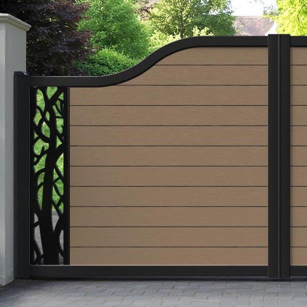Fusion Twilight Curved Top Driveway Gate - Teak - End Screen