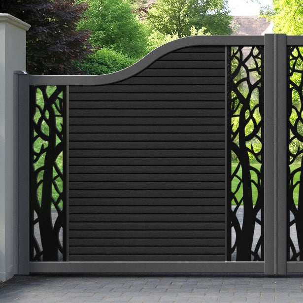 Hudson Twilight Curved Top Driveway Gate - Black - Middle & End Screen