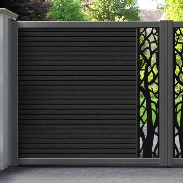 Hudson Twilight Straight Top Driveway Gate - Black - Middle Screen