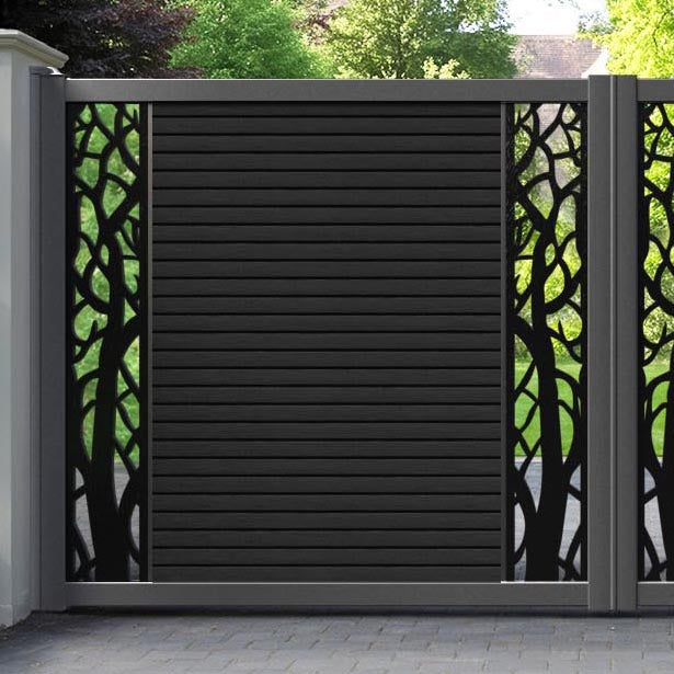 Hudson Twilight Straight Top Driveway Gate - Black - Middle & End Screen
