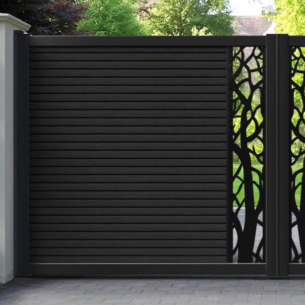 Hudson Twilight Straight Top Driveway Gate - Black - Middle Screen