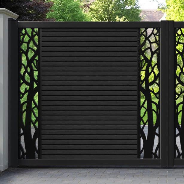 Hudson Twilight Straight Top Driveway Gate - Black - Middle & End Screen