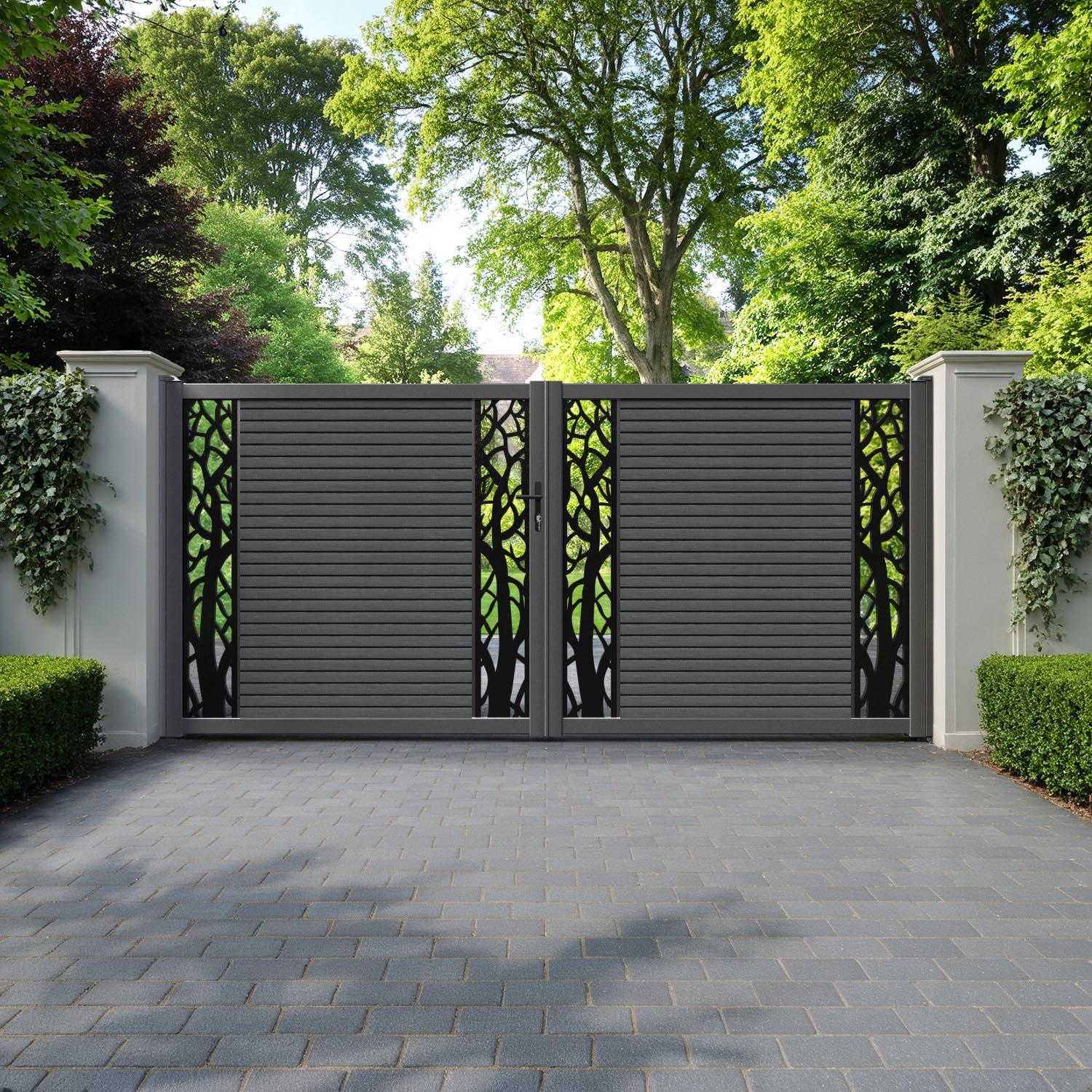 Hudson Twilight Straight Top Driveway Gate - Dark Grey - Middle & End Screen