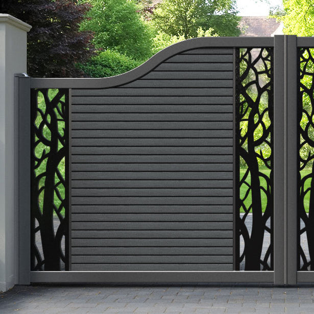 Hudson Twilight Curved Top Driveway Gate - Dark Grey - Middle & End Screen