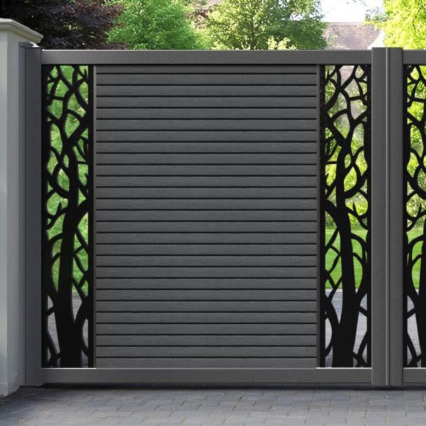 Hudson Twilight Straight Top Driveway Gate - Dark Grey - Middle & End Screen