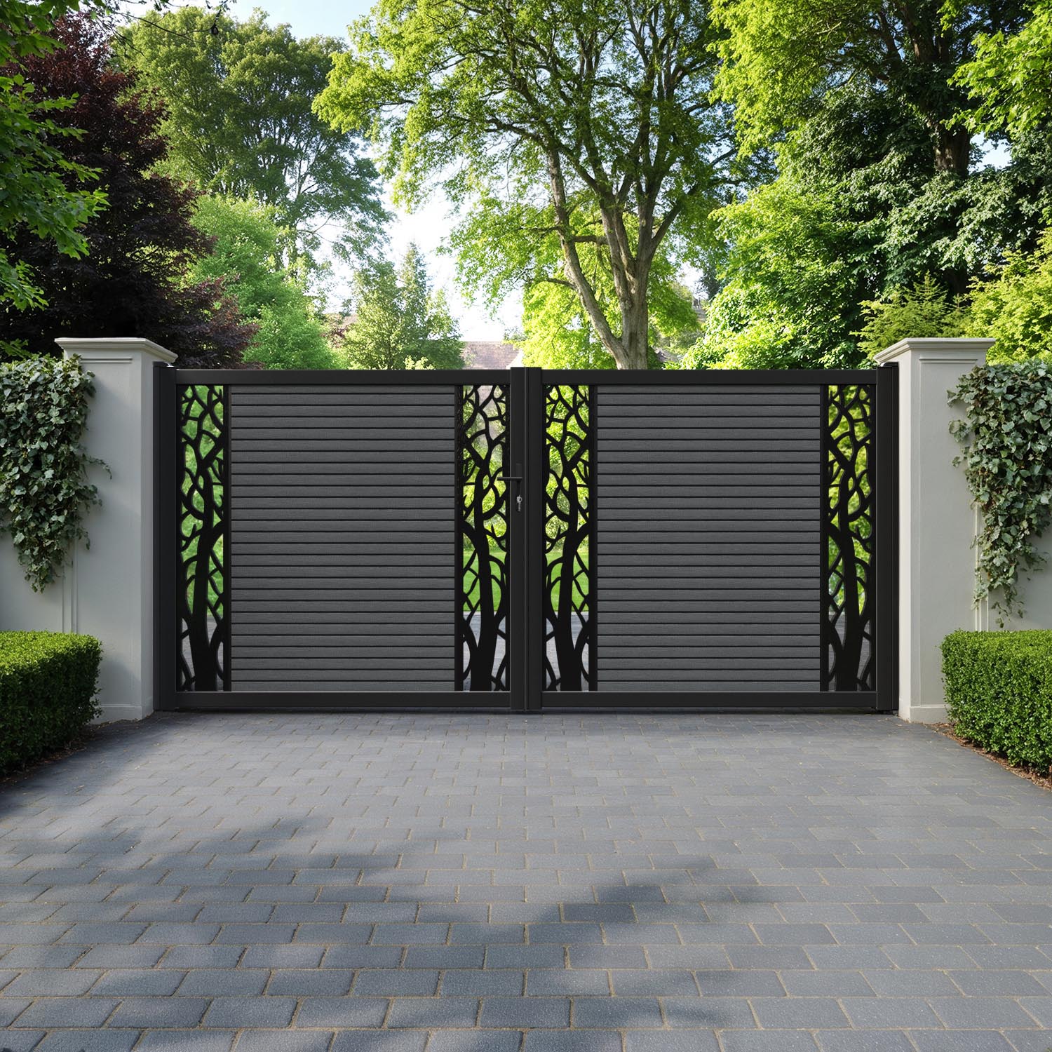 Hudson Twilight Straight Top Driveway Gate - Dark Grey - Middle & End Screen