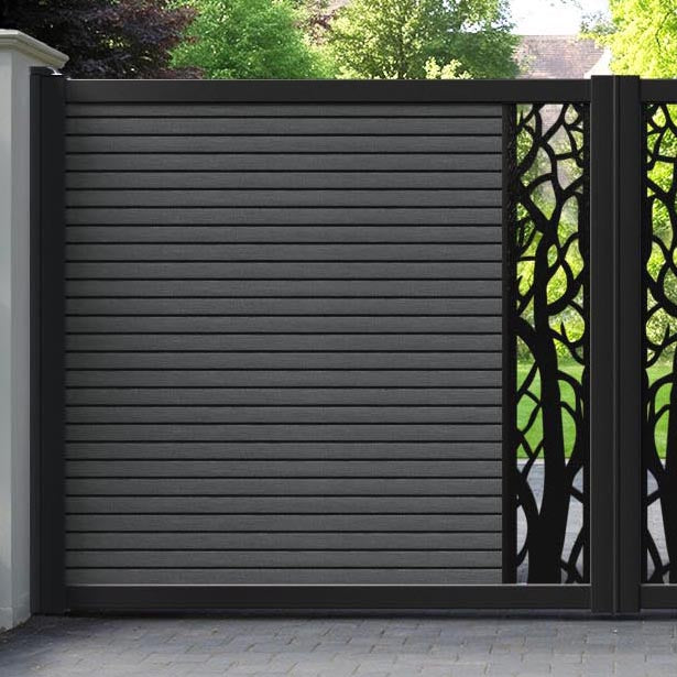 Hudson Twilight Straight Top Driveway Gate - Dark Grey - Middle Screen