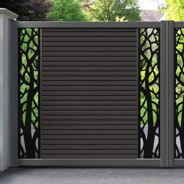 Hudson Twilight Straight Top Driveway Gate - Dark Oak - Middle & End Screen