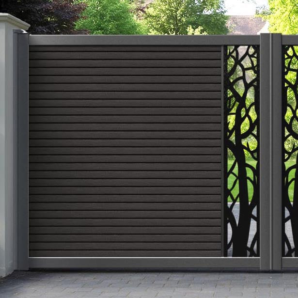 Hudson Twilight Straight Top Driveway Gate - Dark Oak - Middle Screen