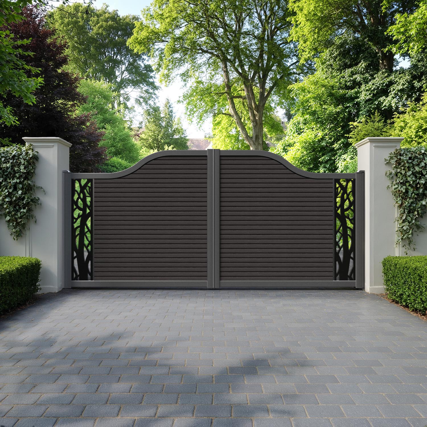 Hudson Twilight Curved Top Driveway Gate - Dark Oak - End Screen
