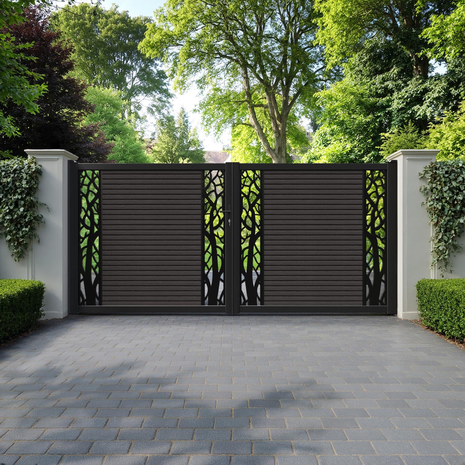 Hudson Twilight Straight Top Driveway Gate - Dark Oak - Middle & End Screen