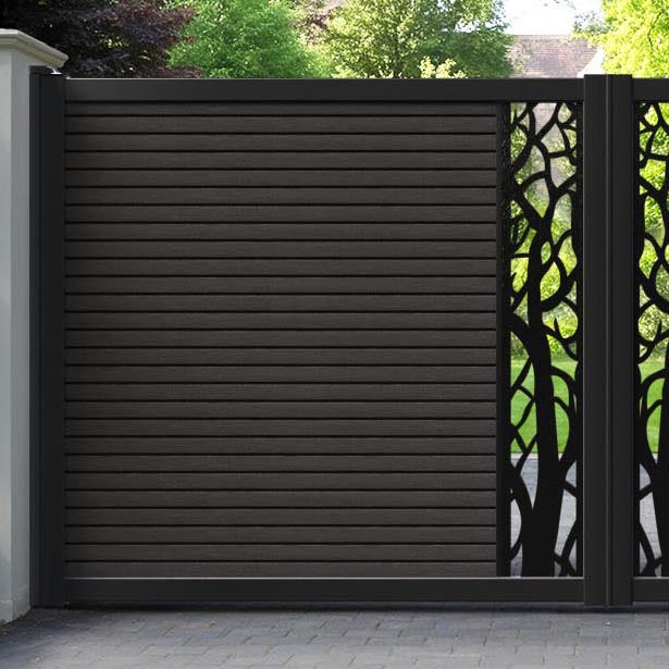 Hudson Twilight Straight Top Driveway Gate - Dark Oak - Middle Screen