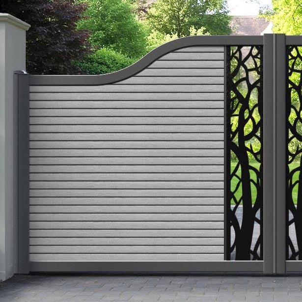 Hudson Twilight Curved Top Driveway Gate - Light Grey - Middle Screen