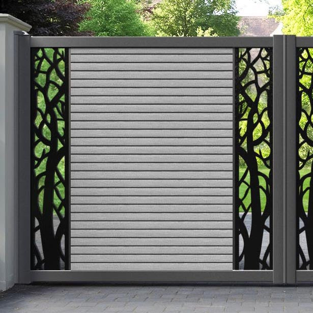 Hudson Twilight Straight Top Driveway Gate - Light Grey - Middle & End Screen