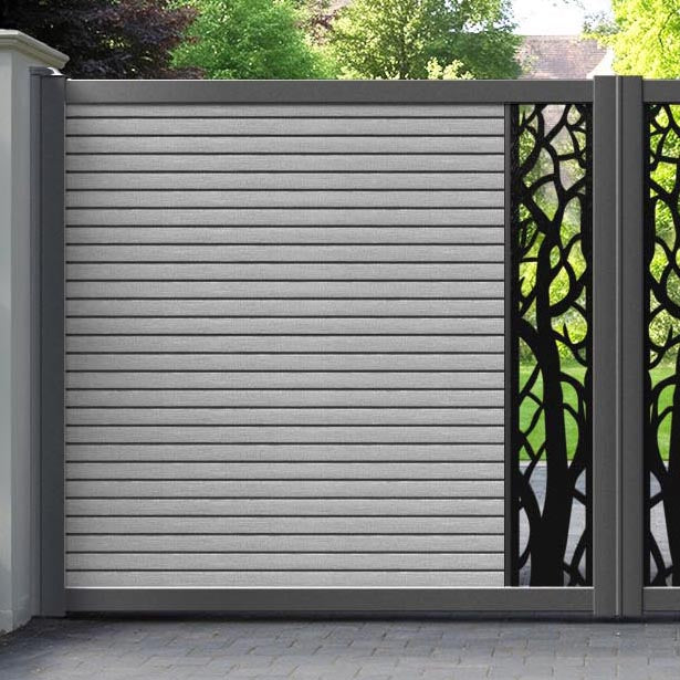 Hudson Twilight Straight Top Driveway Gate - Light Grey - Middle Screen
