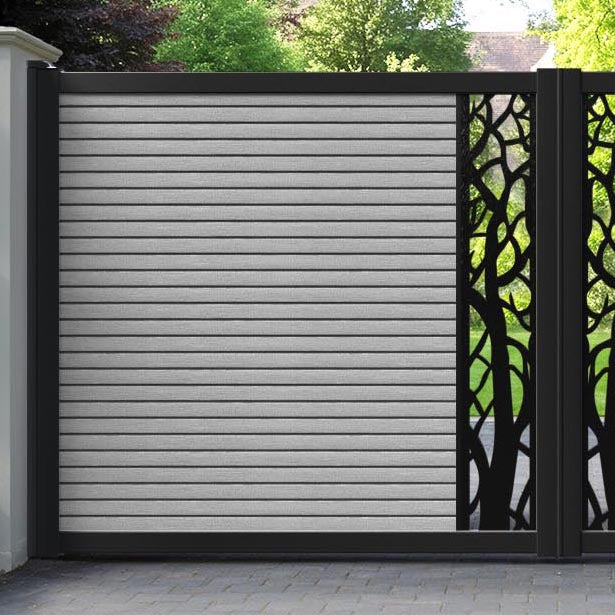 Hudson Twilight Straight Top Driveway Gate - Light Grey - Middle Screen