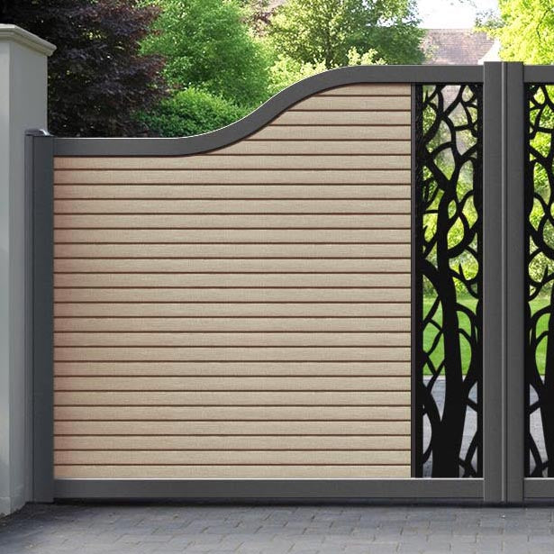 Hudson Twilight Curved Top Driveway Gate - Light Oak - Middle  Screen