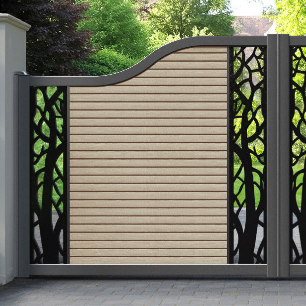 Hudson Twilight Curved Top Driveway Gate - Light Oak- Middle & End Screen