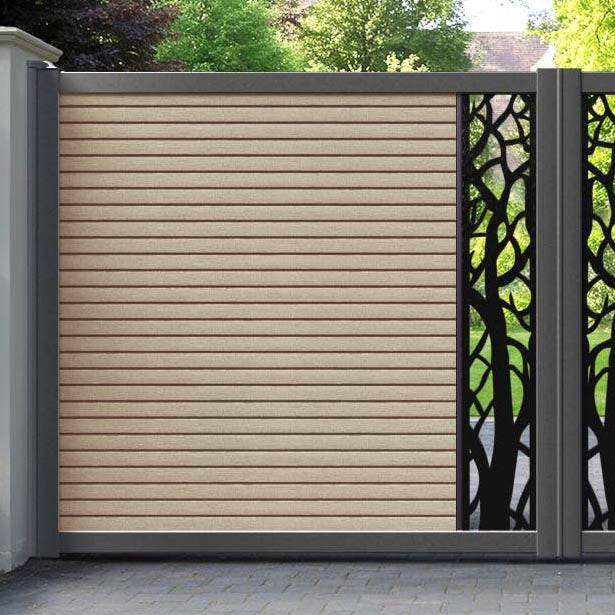 Hudson Twilight Straight Top Driveway Gate - Light Oak - Middle Screen