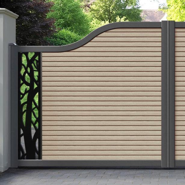 Hudson Twilight Curved Top Driveway Gate - Light Oak- End Screen