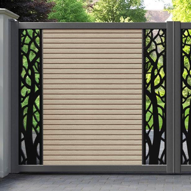 Hudson Twilight Straight Top Driveway Gate - Light Oak - Middle & End Screen
