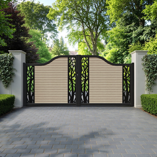 Hudson Twilight Curved Top Driveway Gate - Light Oak- Middle & End Screen