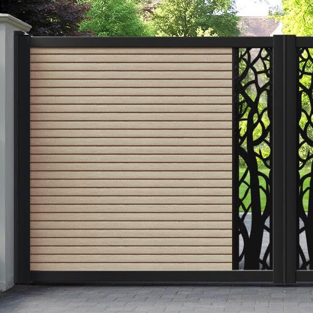 Hudson Twilight Straight Top Driveway Gate - Light Oak - Middle Screen