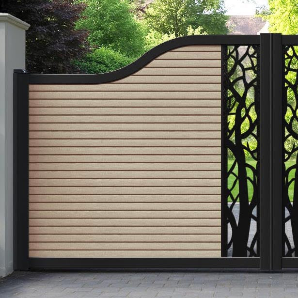 Hudson Twilight Curved Top Driveway Gate - Light Oak - Middle  Screen