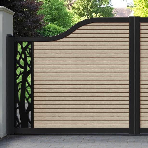 Hudson Twilight Curved Top Driveway Gate - Light Oak- End Screen