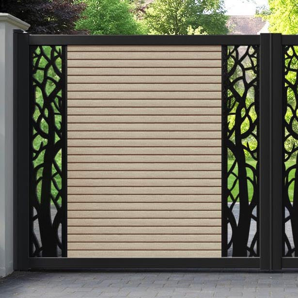Hudson Twilight Straight Top Driveway Gate - Light Oak - Middle & End Screen