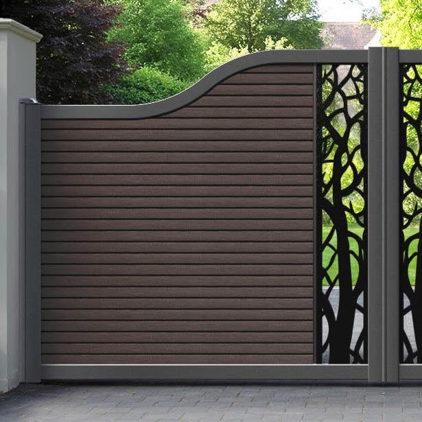 Hudson Twilight Curved Top Driveway Gate - Mid Brown - Middle Screen
