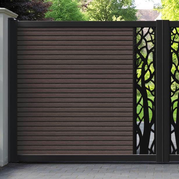Hudson Twilight Straight Top Driveway Gate - Mid Brown - Middle Screen