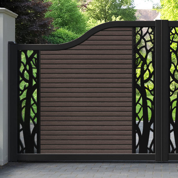 Hudson Twilight Curved Top Driveway Gate - Mid Brown - Middle & End Screen