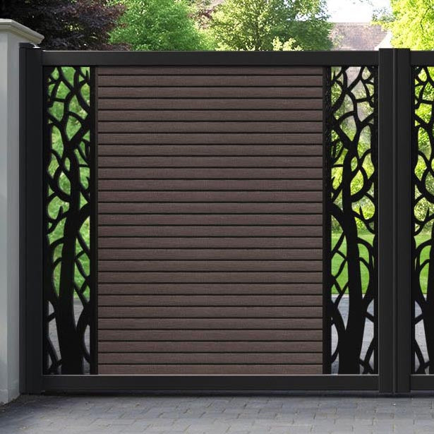 Hudson Twilight Straight Top Driveway Gate - Mid Brown - Middle & End Screen