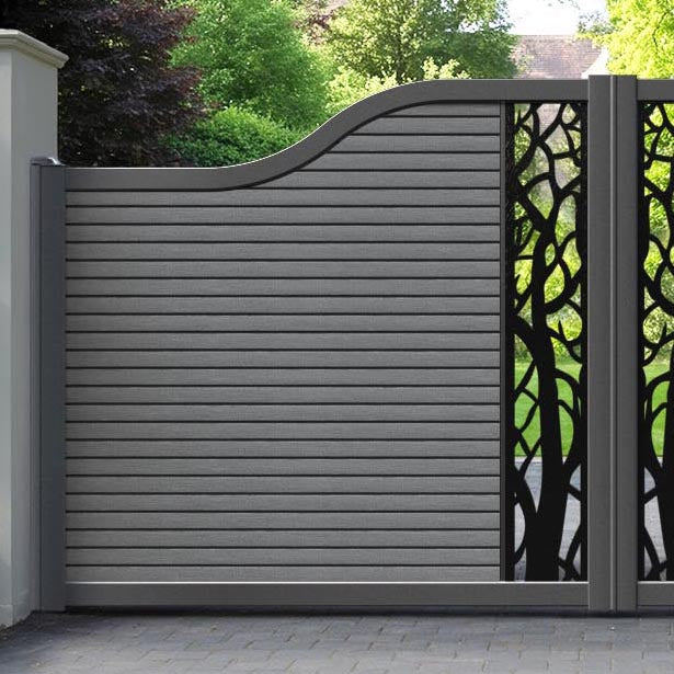 Hudson Twilight Curved Top Driveway Gate - Mid Grey - Middle Screen